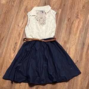 Wet Seal Cream Lace Bodice Navy Skirt Mini Dress